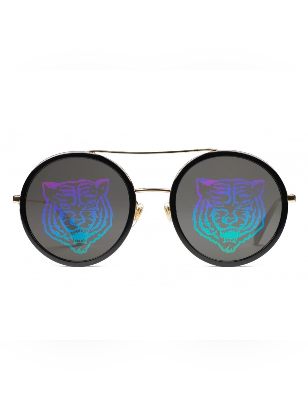 Gucci tiger lens sunglasses Round Black Sunglasses with Iridescent Tiger Graphic